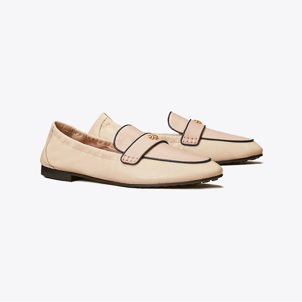 New! Tory Burch size 7 leather ballet loafers ivory black light pink flats shoes